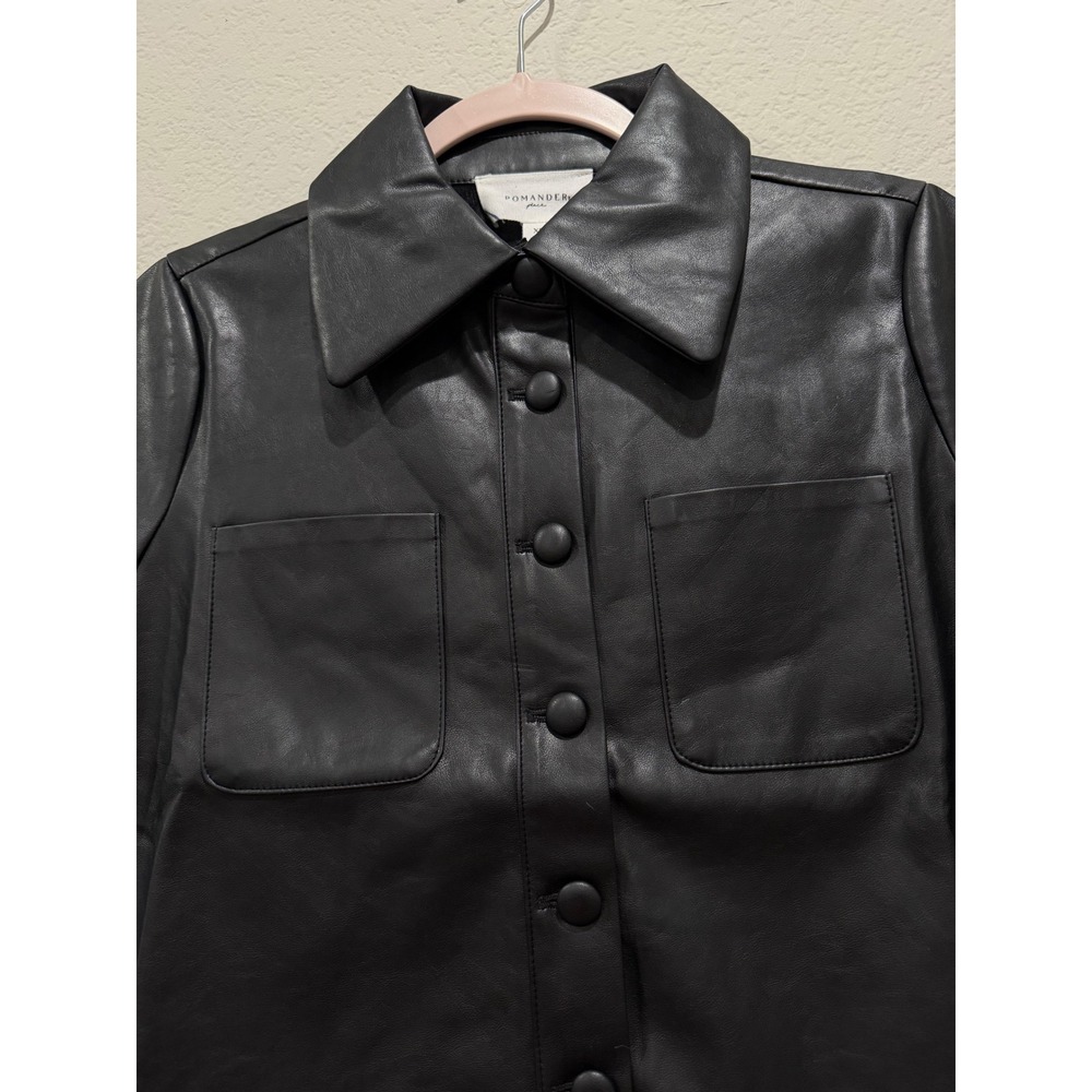 Tuckernuck Faux Leather Button Up Cropped Shirt Black XS Pockets Edgy Grunge NEW - Picture 5 of 7
